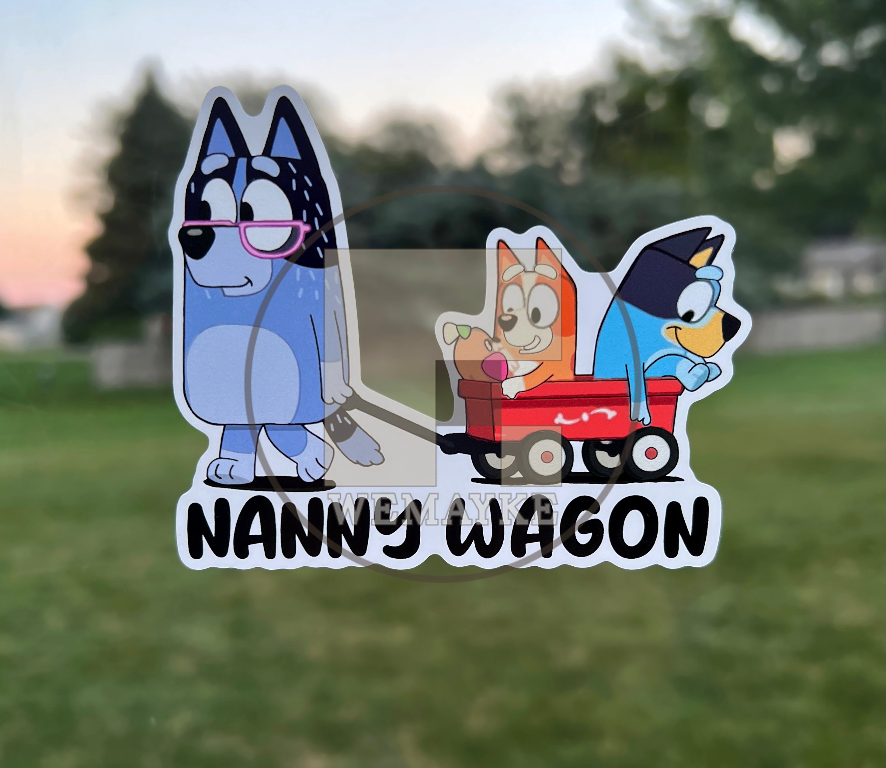 (B28) Nanny Wagon of 2 - Dog Family Decal / Sticker